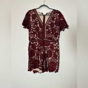 Burgundy floral Crochet Appliqué Romper XL